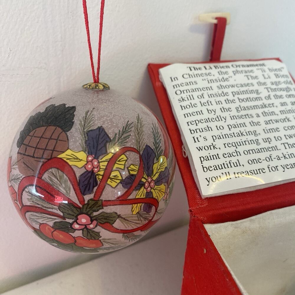 Vintage The Li Bien Hand painted Large Glass Winter Christmas Seasonal Ornament